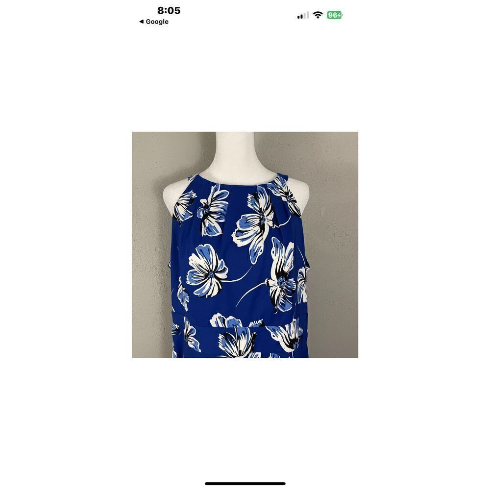 Dress Barn Size 16 Sleeveless Sheath Dress Blue Floral Party Cocktail Resortwear - Picture 6 of 13